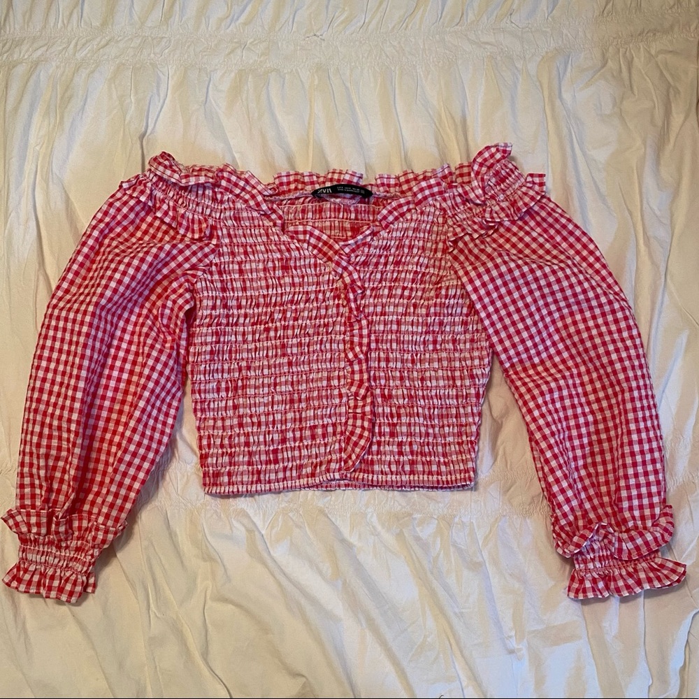 Zara Off the Shoulder Top - Hot Pink Gingham